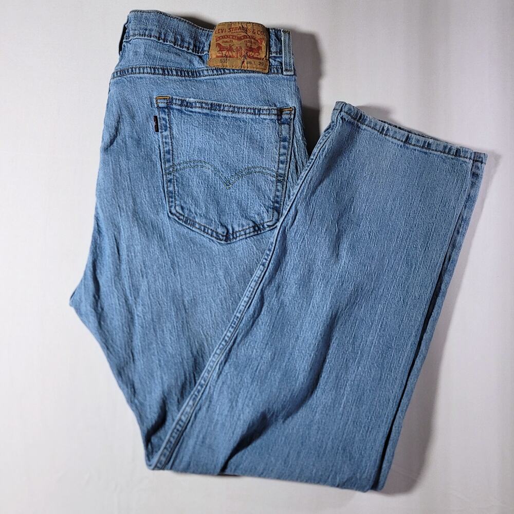 Levis 505 Jeans Mens 36x29 Light Wash Blue Denim Regular Straight Fit
